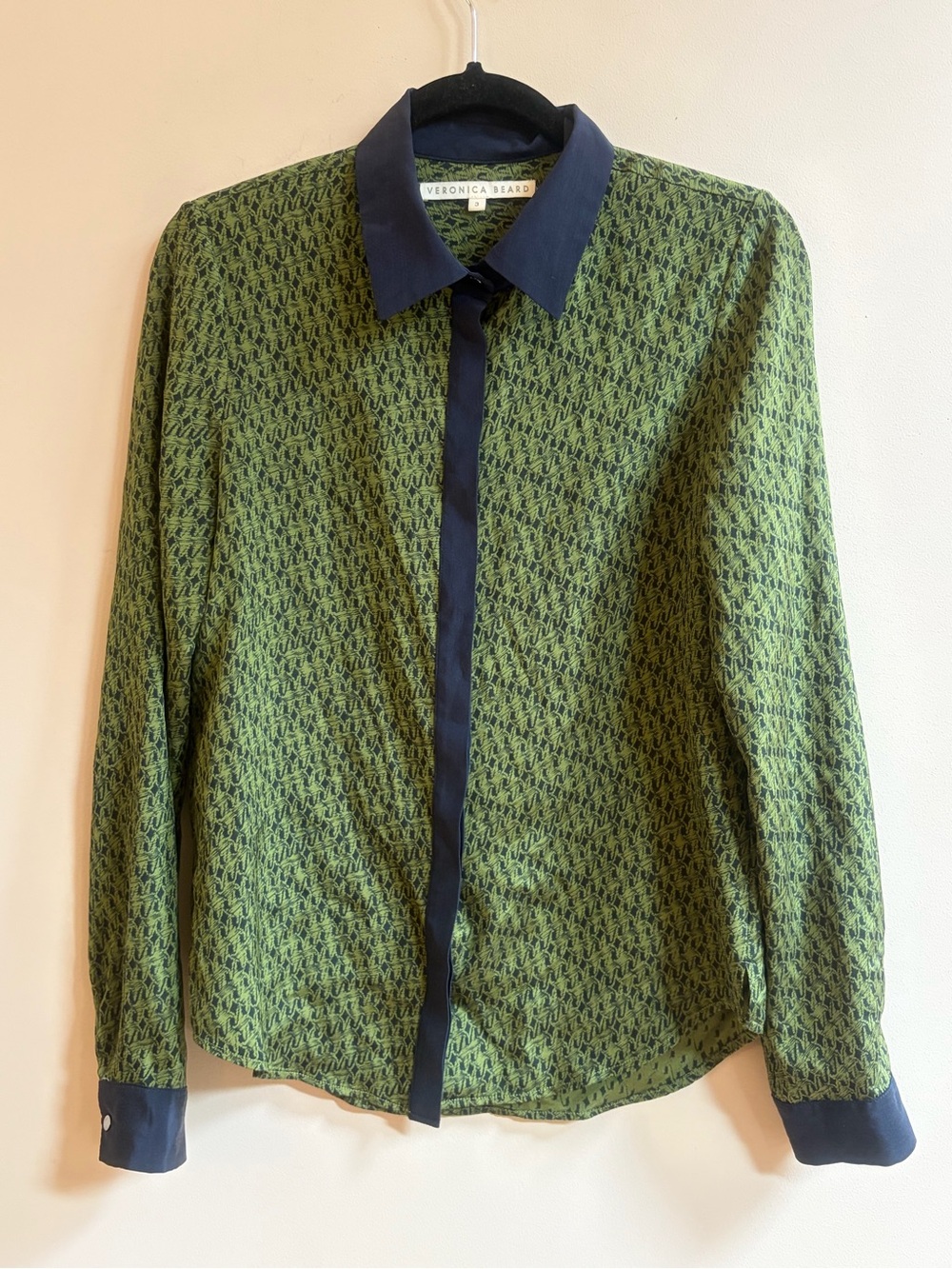 Veronica Beard Silk Blend Geometric Pattern Button Down Long Sleeve Blouse Top